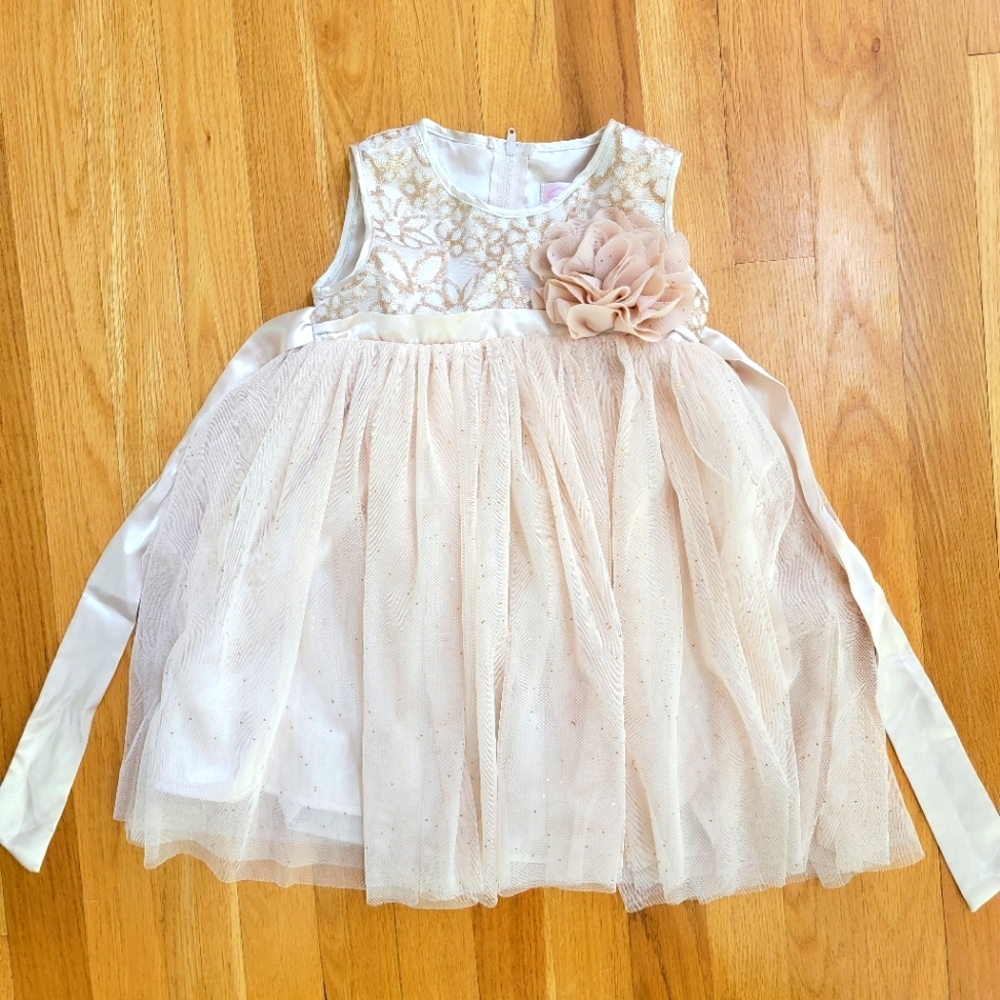 Popatu Cream Sparkly Tulle Dress, Size 4T